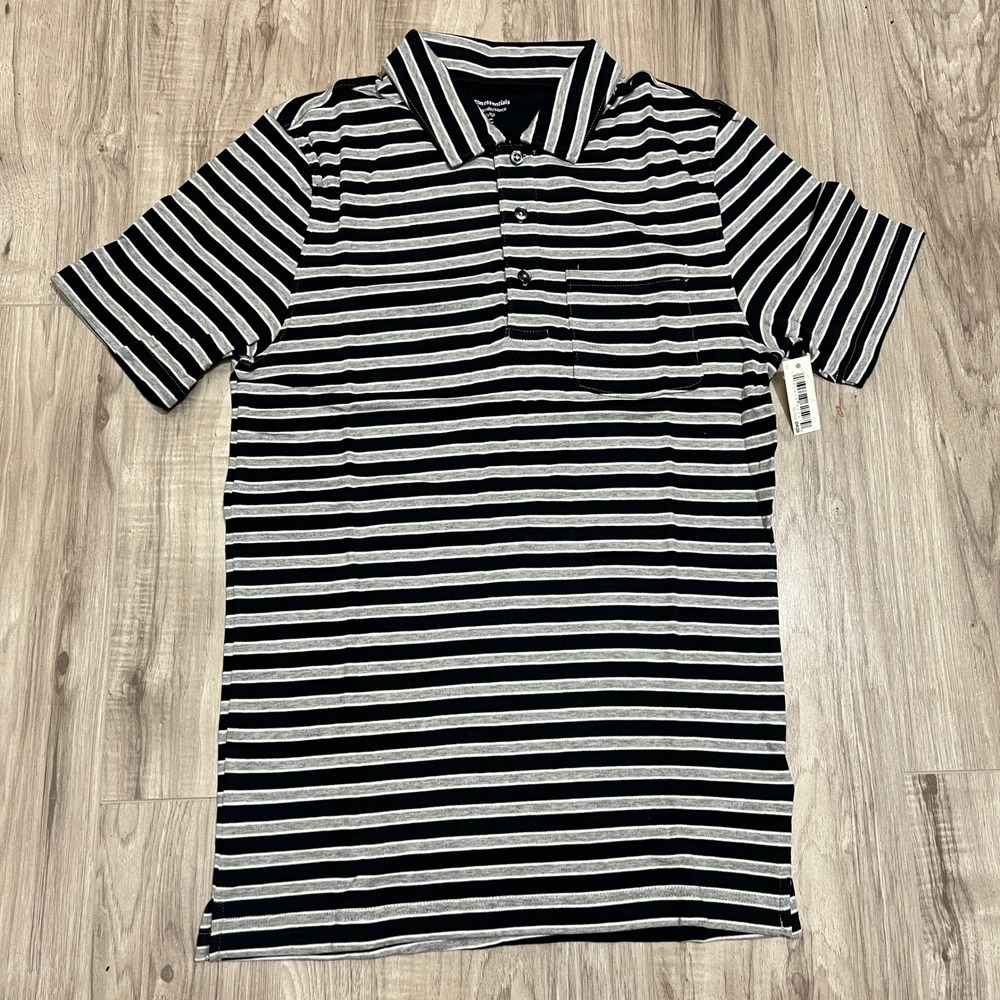 Amazon Essentials Polo Shirt Mens XS Black Gray Striped Slim Fit Pocket